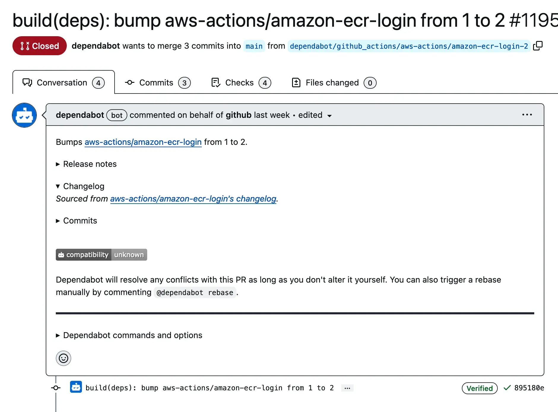 Dependabot PR updating GH Action